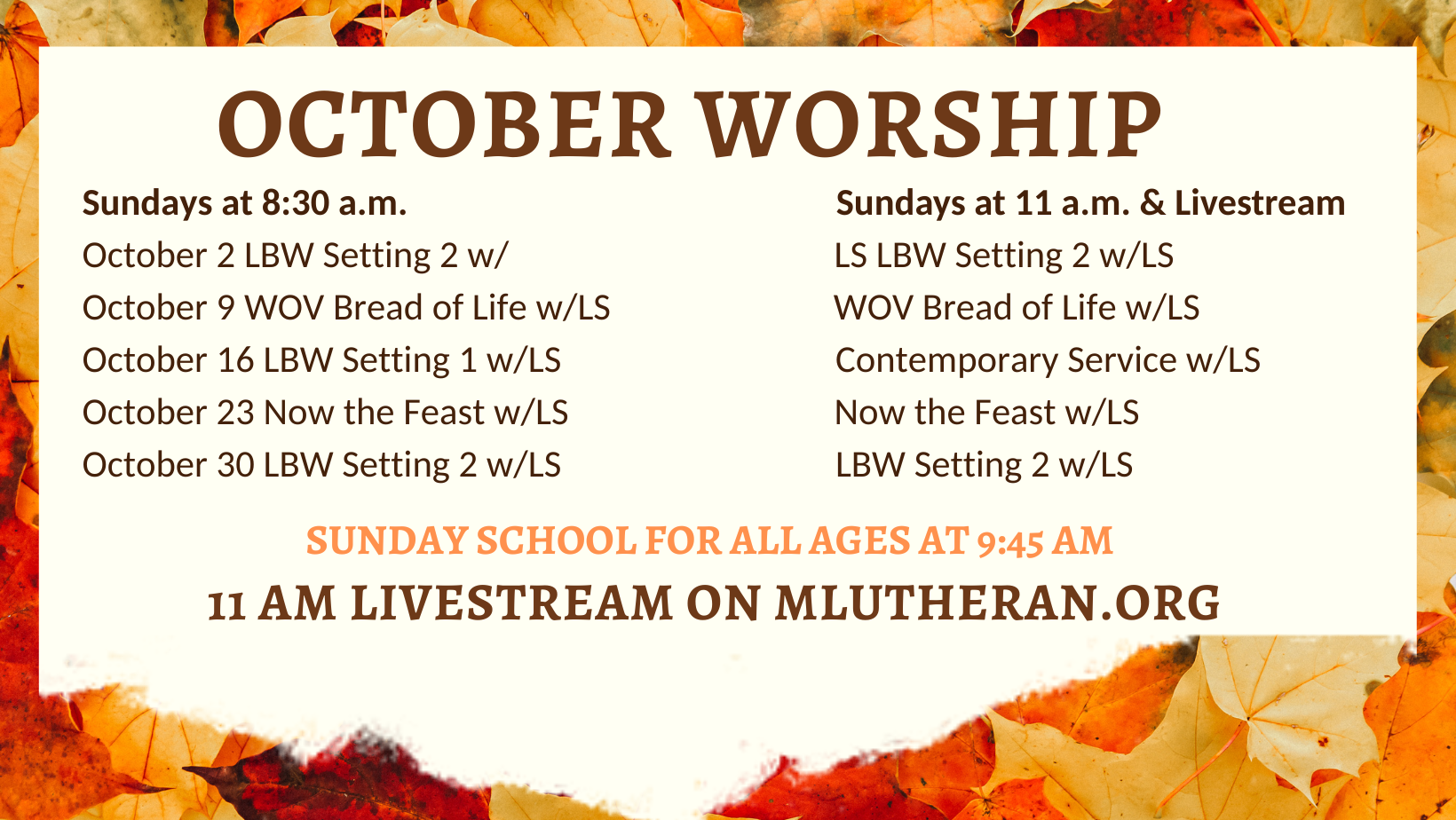 October Worship Schedule